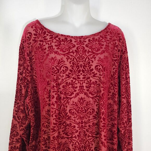 Cato Top Womens Velvet Burnout Size 3X Red Keyhole Neck 3/4 Sleeve Whimsigoth - Picture 3 of 11